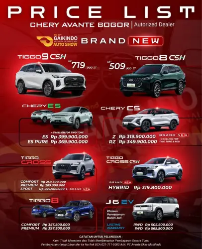 Pricelist Harga Chery kebonmelati 2025